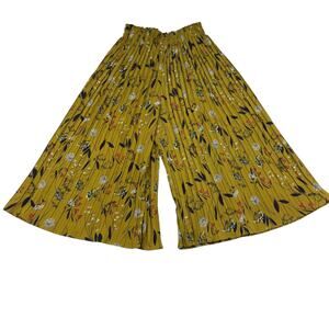 Bei Sen Boho Hippie Floral Pleated Cropped Wide Leg Pants Culottes Women's SZ 6